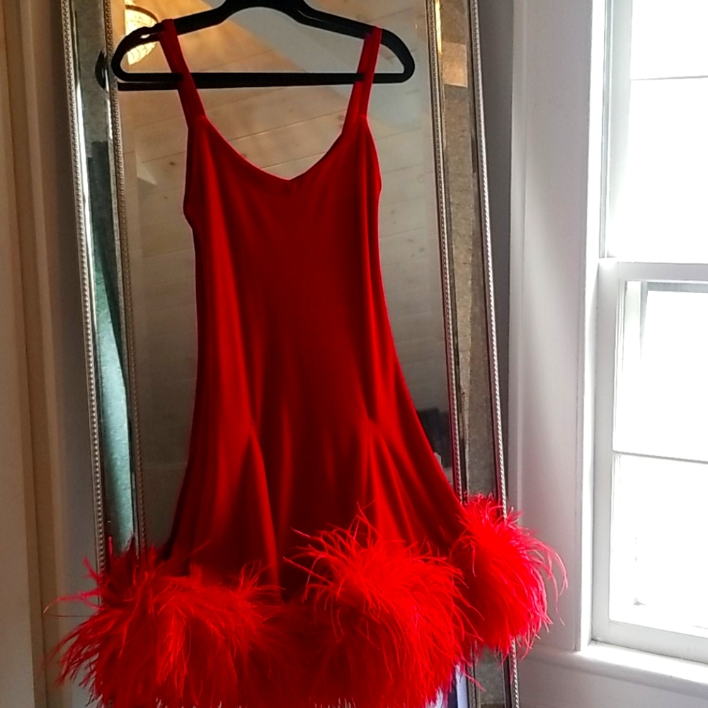 Old Hollywood Maribou Feather Dress